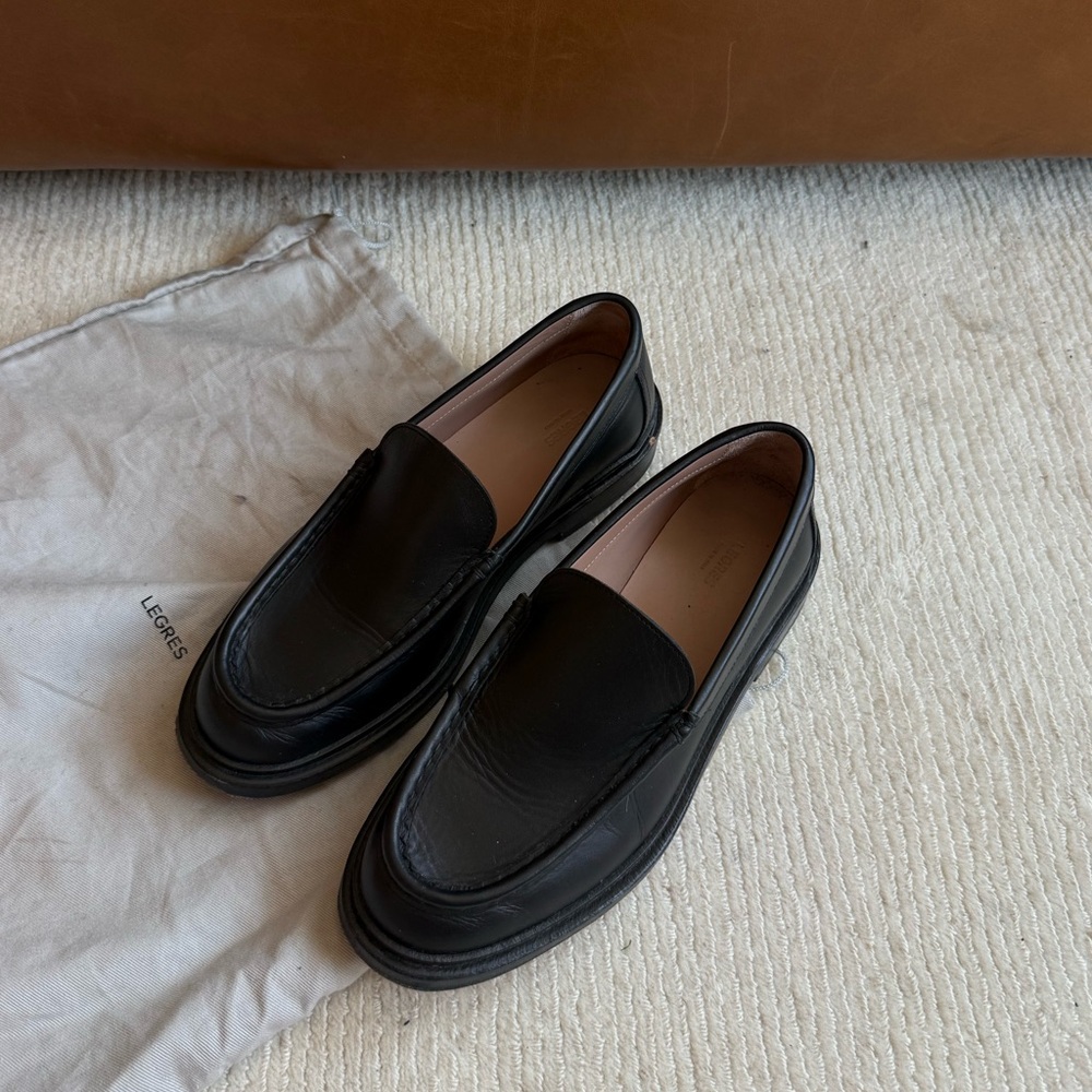 Legres Black Italian Leather Loafers